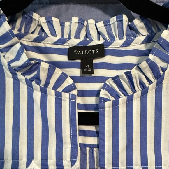 Talbots Striped Ruffle Collar Top - Picture 2 of 3